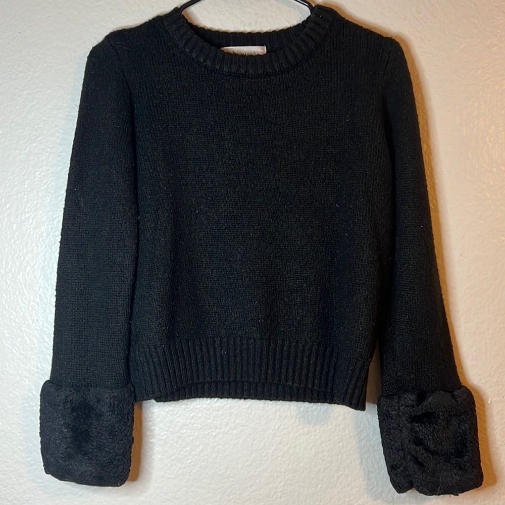 Philosophy knit Crew Neck Sweater Top With Faux Fur Cuffs Medium